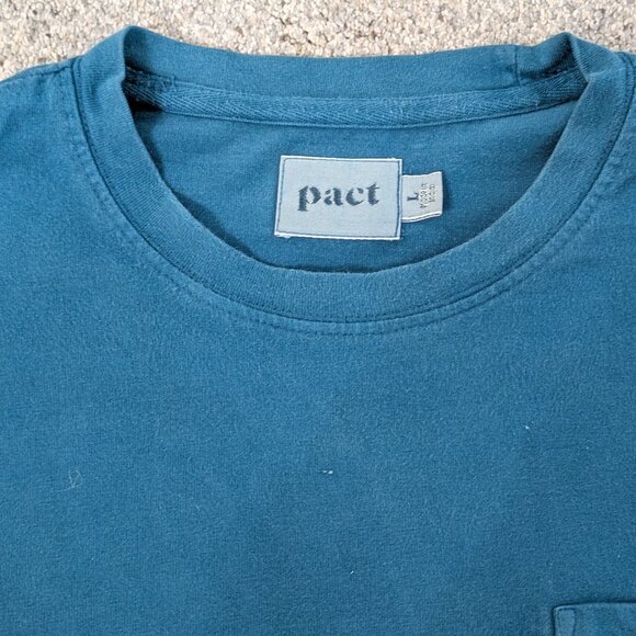 Pact Shirt Mens Large Blue Long Sleeve Pocket Organic Cotton Crewneck Tee - Picture 2 of 11